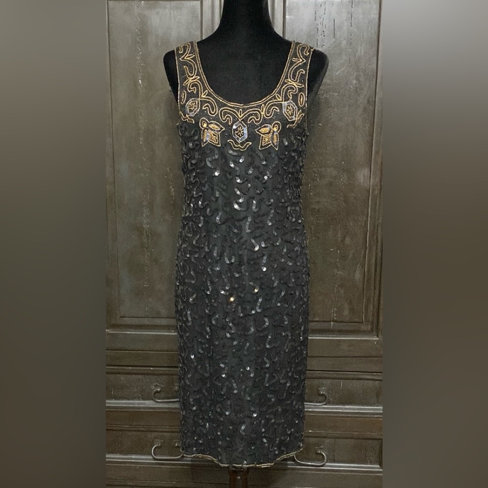 Vintage Jewel Queen black/gold sequence dress. Size M